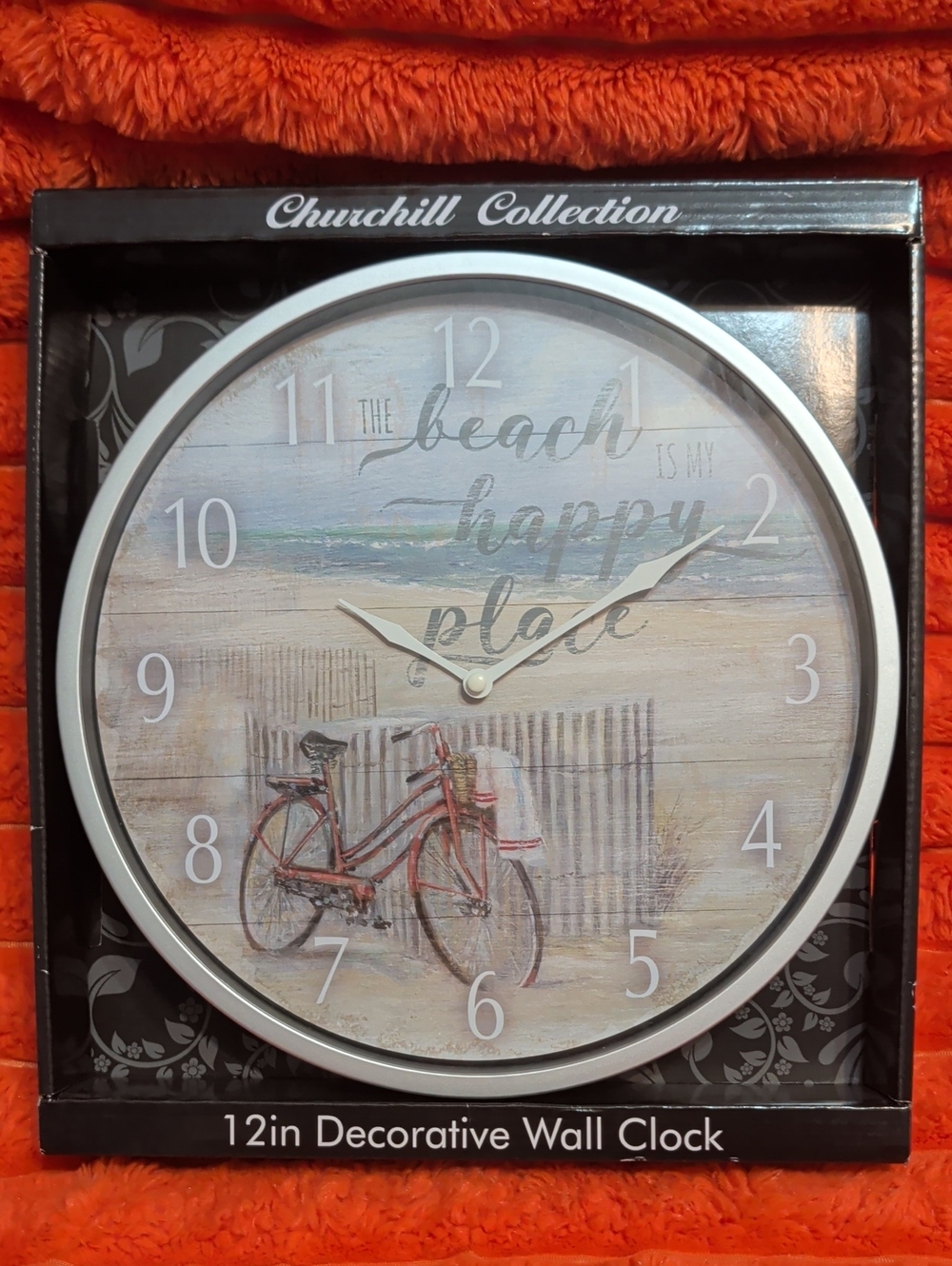 Churchill Collection Beach-Themed Wall Clock in White and Red Bicycle